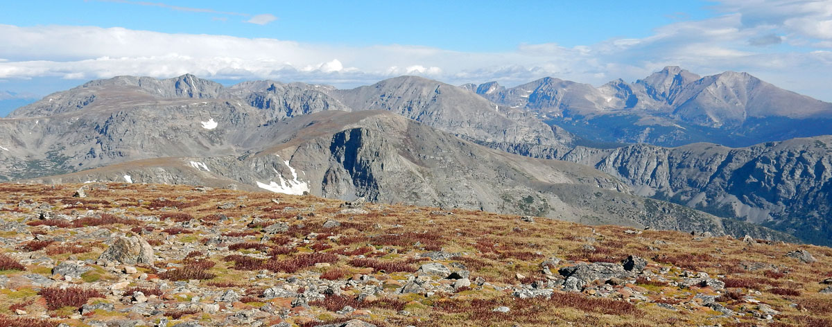 View of the Wild Basin area, RMNP, from the NE side of Mount Audubon