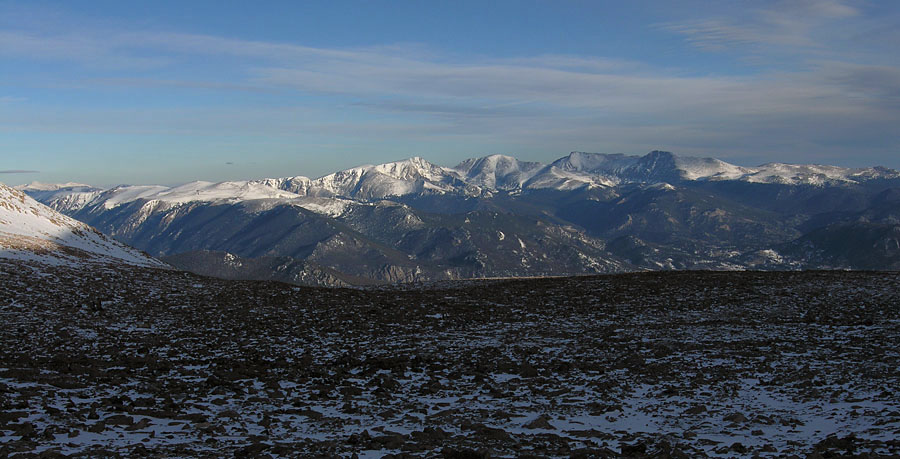 Early morning view of the mountains east of the Longs Peak Boulder Field