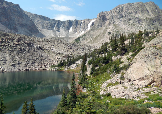 Cirque Lake with the north border of Rocky Mountain National Park in the background