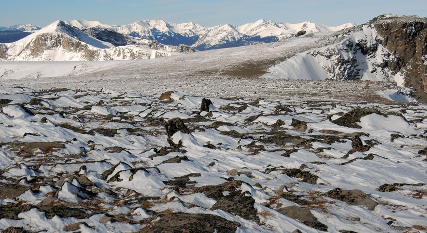 View of the Never Summer Range from the Flattop Mountain summit area
