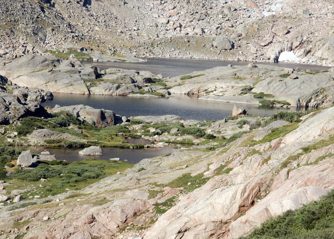 View of Crystal Lakes from the Saddle trail above Lawn Lake