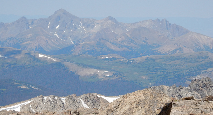 Distant mountains covered in forest fire smoky haze, from Fairchild Mtn