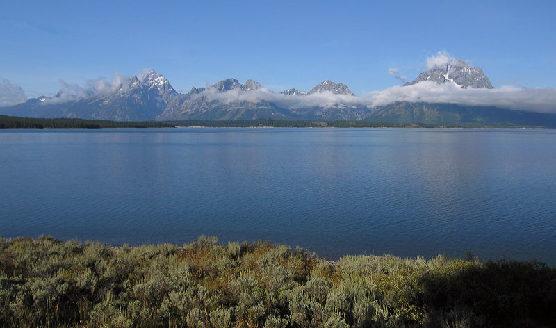 View of the Teton Mtns across Jackson Lake, from Signal Mtn Campground - Grand Teton National Park
