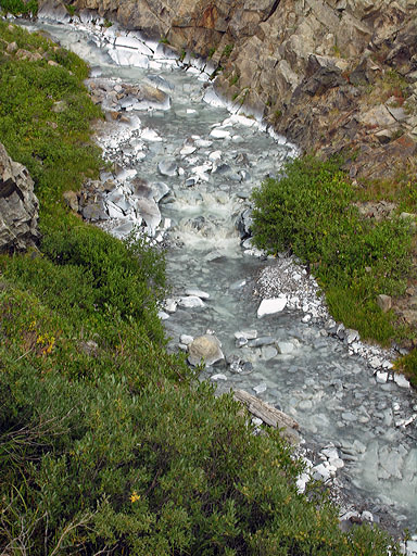 Stream below mine with bleached out rock bed