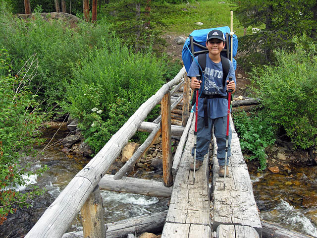 Christopher crossing Buchanan Creek - Indian Peaks Wilderness Area, Colorado