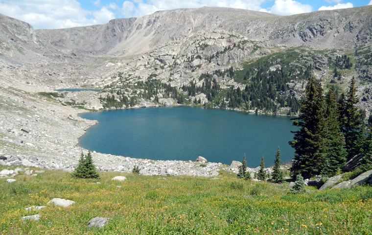 Mirror Lake and pond to the north, as seen from the lake’s SW slope