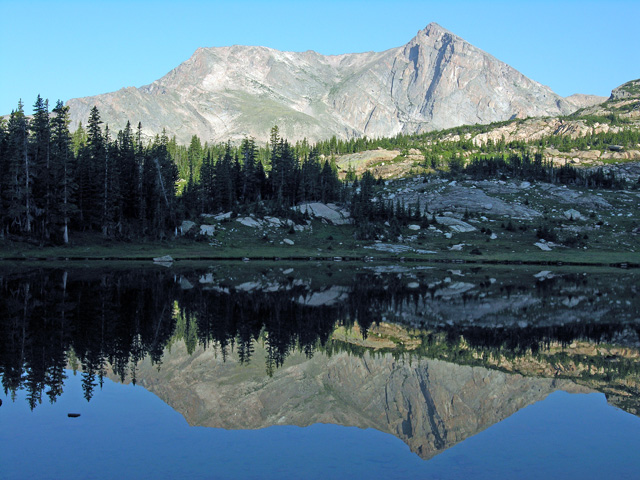 Mount Alice and reflection in Lion Lake No 1, Wild Basin, Rocky Mountain National Park, Colorado