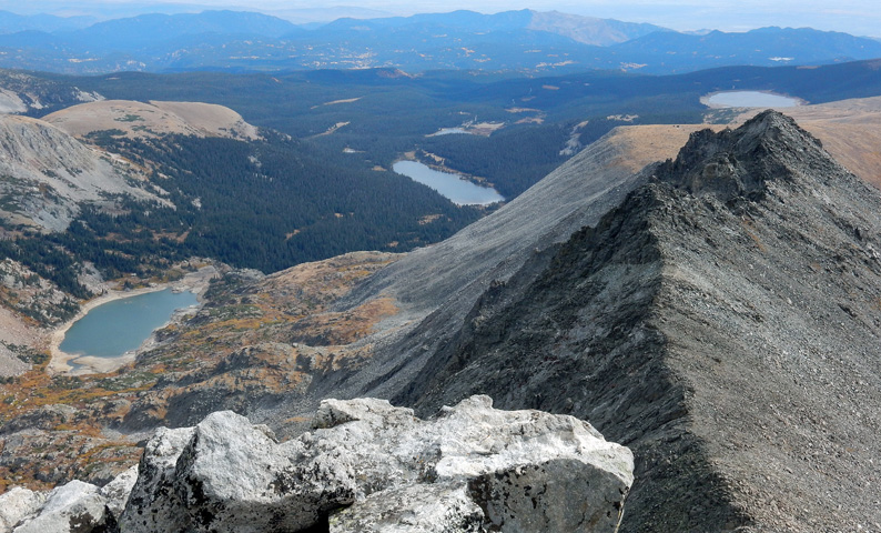 Lakes Isabelle, Long, and Lefthand from the summit of Navajo Peak