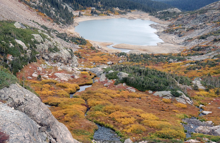 Fall colored tundra near Lake Isabelle on our descent of Navajo Peak