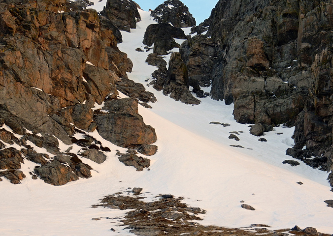 Notchtop Couloir (Right) from inside Odessa Gorge, Rocky Mountain National Park
