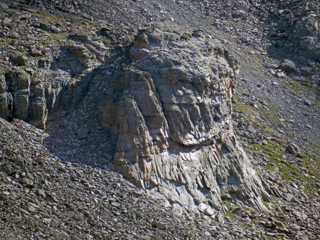 Dragons Egg Rock halfway up the south side of Mount Meeker