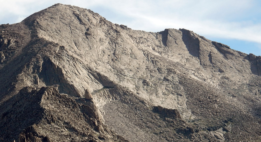 View of the knife-edge ridge leading to the summit from the east on Mount Meeker