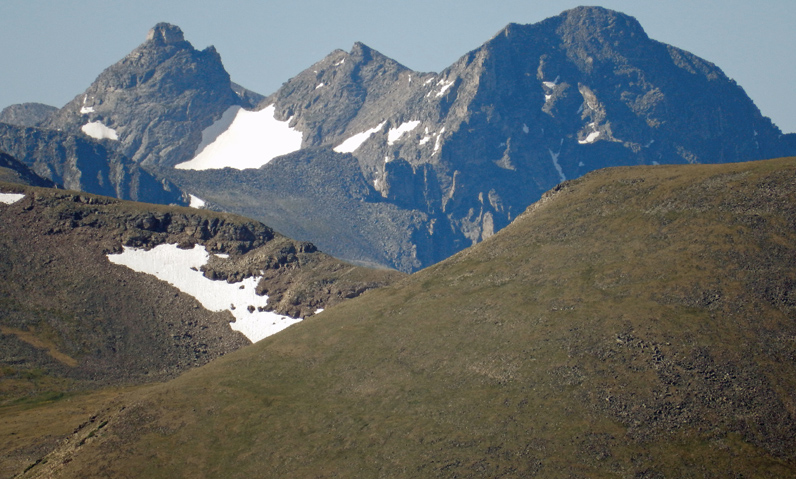 Navajo Peak (left) and Apache Peak way off to the south in the Indian Peaks Wilderness