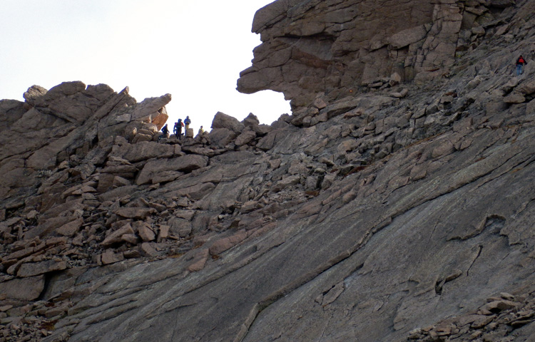 Zoomed in view of the Keyhole of Longs Peak from the eastern scree slopes of Pagoda Mountain