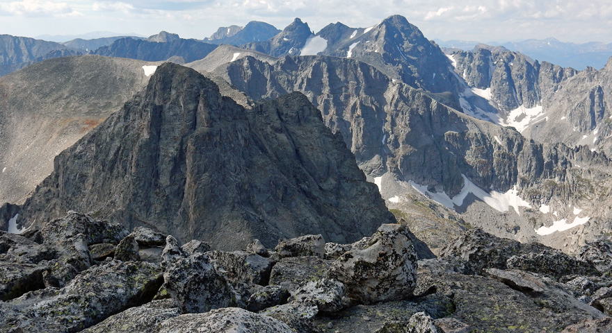 View south from the summit of Paiute Peak showing Mount Toll in the foreground, and  Navajo Peak in the distant background