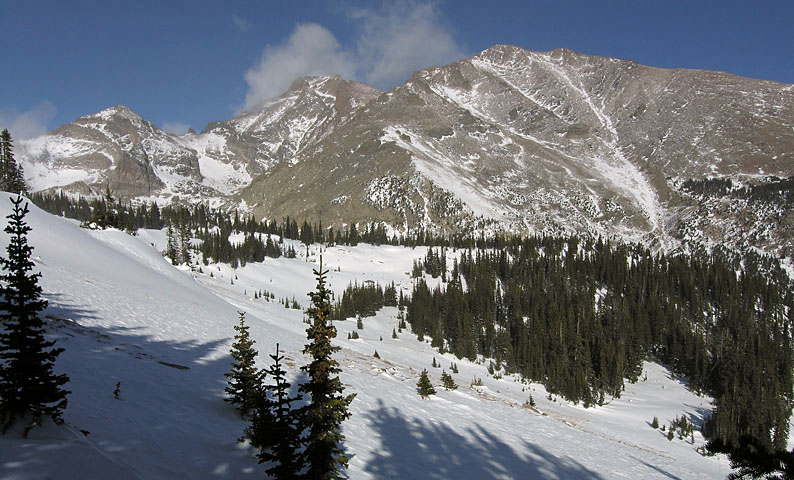 Pagoda Mountain, Longs Peak, and Mount Meeker from 11,000 ft. on Mount Orton