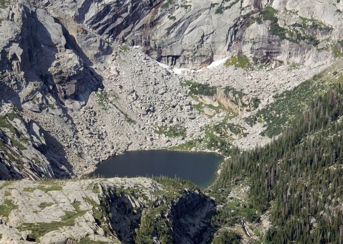 View of Black Lake in the Glacier Gorge from Storm Peak North Ridge
