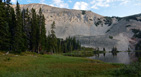 View across Mitchell Lake at lower SE Ridge of Mount Audubon, Indian Peaks Wilderness Area