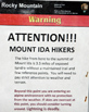 lightning danger above treeline Warning sign on the Mount Ida Trail