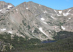 View of Thunder Lake up against Tanima Peak from near the summit of Mount Orton