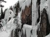 Climber starting up Dead Ringer, Five finger Wall, Ouray Ice Park, Ouray, Colorado