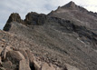 View looking up towards Longs Peak from the saddle between Pagoda and the Keyboard of the Winds Ridge