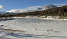 Sandbeach Lake frozen over in winter, wild Basin, Rocky Mountain National Park