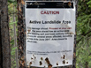 Active Landslide Warning sign on Timber Lake Trail in Rocky Mountain National Park