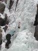 Suzy starting up the Castle Rock Upper Falls Ice, Boulder Canyon, Boulder, Colorado