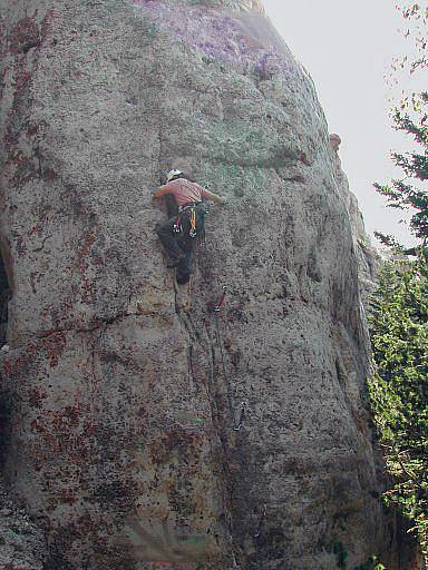 Climbing Annie Git Yer Drill at the Wild Iris, south of Lander, Wyoming