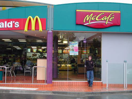 My son, Steve, in front of the McCafé in Sydney, Australia