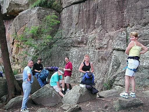 Chook, Steve, Josh, Mark, Genene, and Irene, at the Monkeyface Cliffs