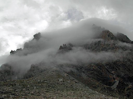 Bad weather on the Grand Teton, taken from the Lower Saddle