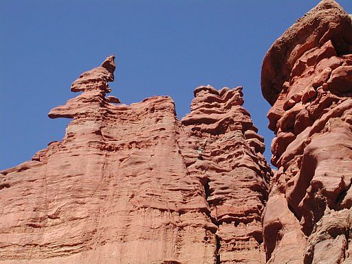 Corkscrew Summit on the Ancient Art formation, Fisher Towers, east of Moab, Utah