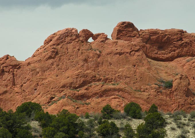 North Gateway Rock W & SW face with Kissing Camels on top, Garden of the Gods