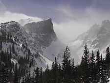 Hallet Peak - high winds in winter, Rocky Mountain National Park
