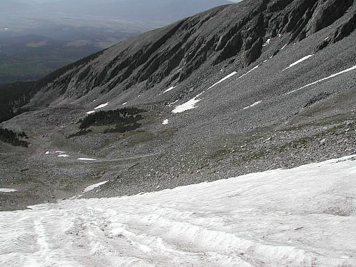 Looking down from the body of the Angel of Shavano on Mount Shavano