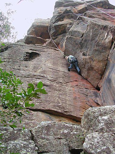 Climbing up R.S. on the Big Banana Buttress at the Monkeyface Cliffs