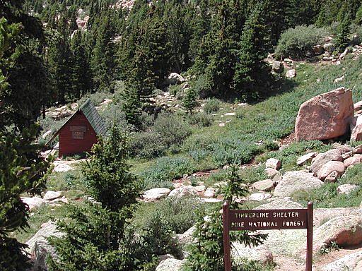 The Timberline Shelter, just below tree line on the Barr Camp trail up Pikes Peak