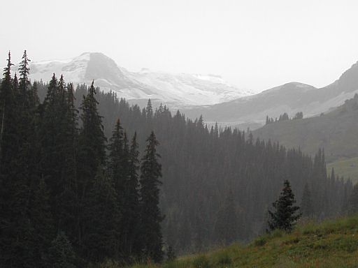 View near Wetterhorn Peak during late summer storm from the Matterhorn Creek Trail