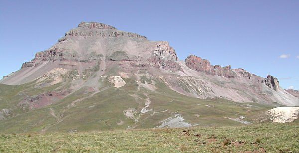 View of southwest side of Uncompahgre Peak from the pass southeast of Matterhorn Peak