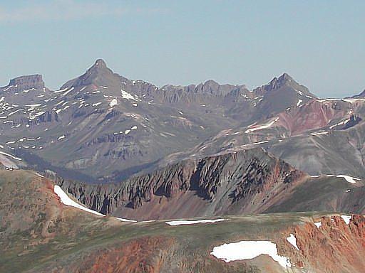 View of Wetterhorn and Matterhorn Peaks from the top of Red Cloud Peak