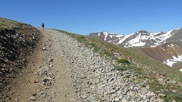 Suzy hiking up the 4x4 road that makes up most of the Mount Antero West Slopes approach