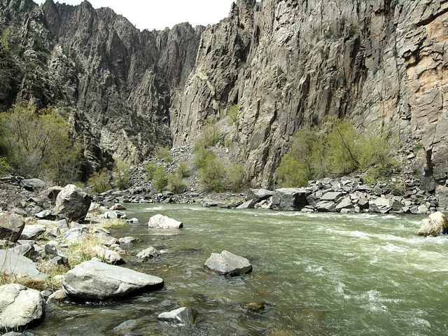 View at the bottom of the Gunnison Route, in the Black Canyon, looking down-stream