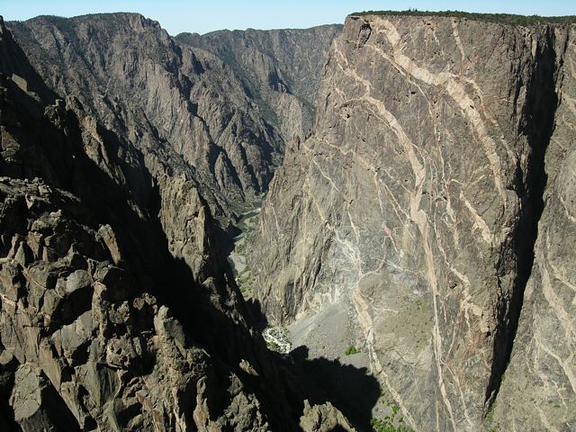 Looking north, from the Painted Wall View, at the Painted Wall of the Black Canyon