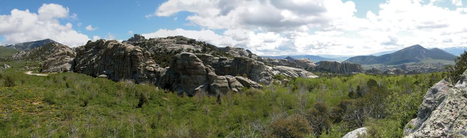 Pieced together panorama shot of City of Rocks, taken from the top of the Lower Breadloaves - Provo Wall