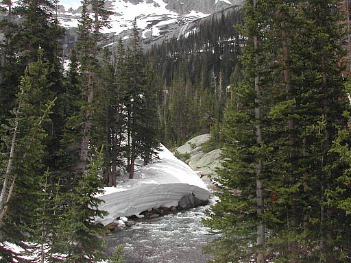 Shot of the snow pack still remaining along Glacier Creek - Glacier Gorge area - Rocky Mountain National Park