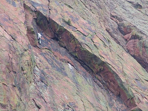 Unknown climber on Art's Spar, Red Garden Wall, Eldorado Canyon, Boulder, Colorado