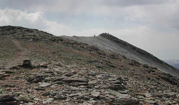 View of the final traverse along the east ridge to the summit of Handies Peak.