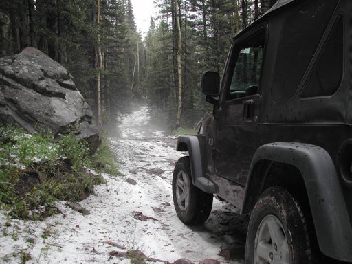 Hail on 4x4 road to Humboldt Peak - upper South Colony Trailhead